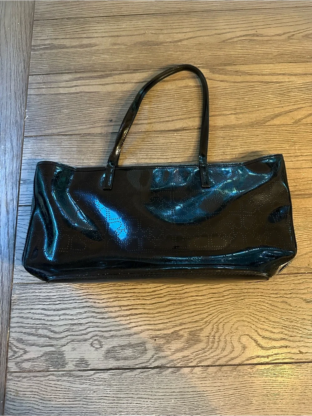 kate spade Black Patent Shoulder Tote with Perforated Pattern